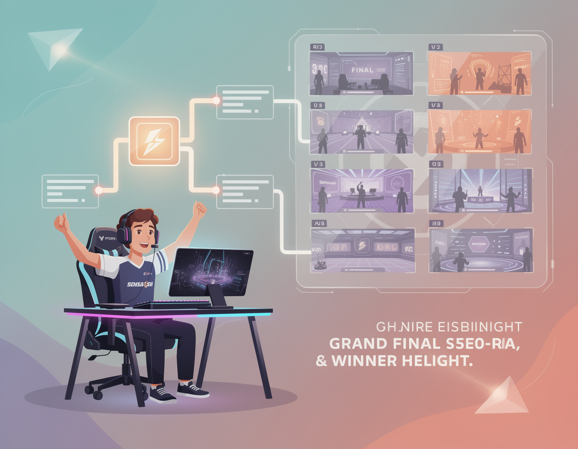 Ilustrasi recap final dan highlight pemenang event untuk turnamen game online sensasi138 dengan bracket dan room match
